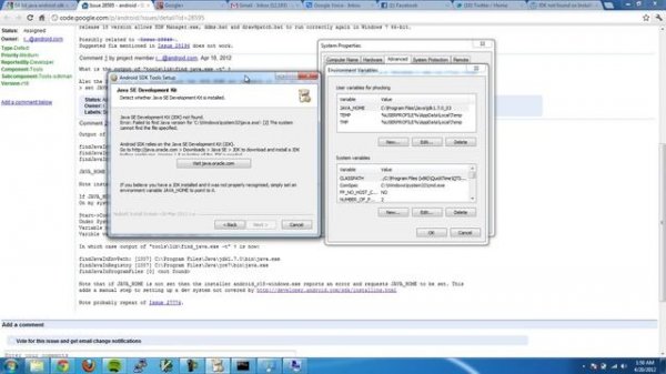 Installing Android SDK on Windows 7 x64 Java SDK x64