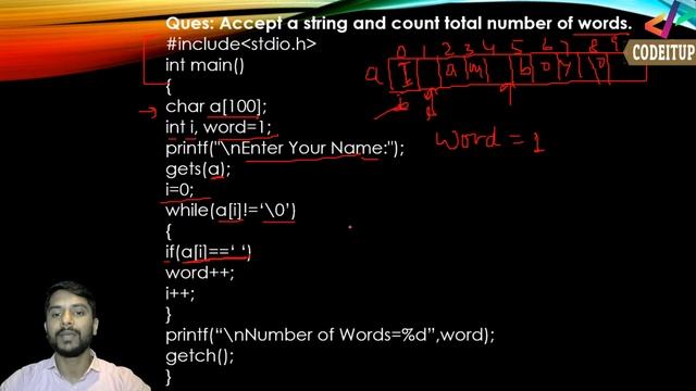 C Program to Count Total Number of Words in a String | In Hindi смотреть онлайн