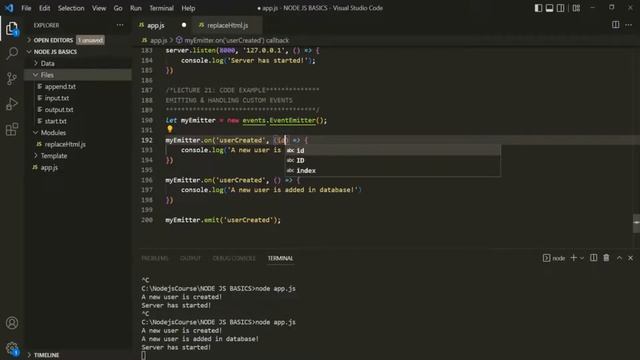 #21 Emitting & Handling Custom Events | Fundamentals of NODE JS | A Complete NODE JS Course смотреть онлайн