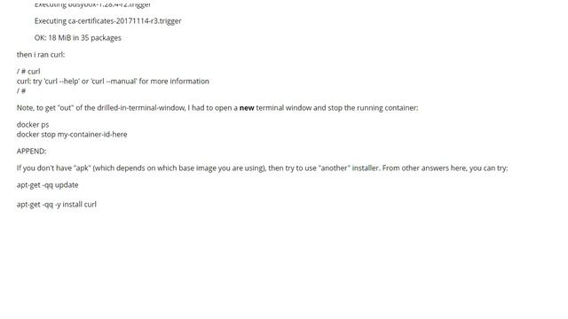 Can't run Curl command inside my Docker Container (8 answers) смотреть онлайн