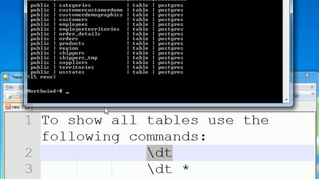 PostgreSQL - SQL Shell - Show all tables смотреть онлайн
