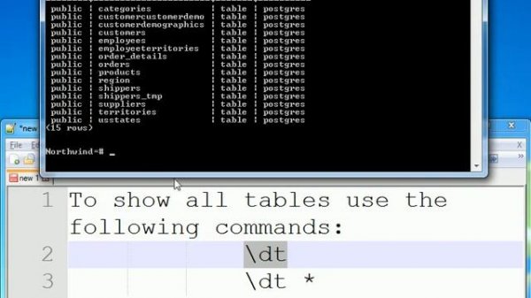PostgreSQL - SQL Shell - Show all tables