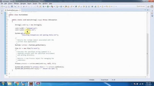 Java Runtime class (exec(String[] cmdarray,String[] envp,File dir) method)