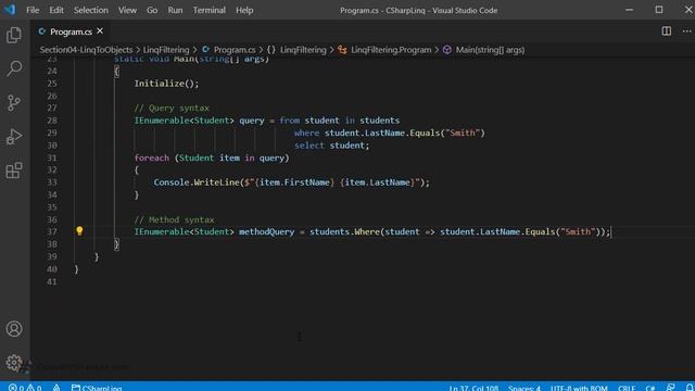 C# LINQ Filtering | Where Operator | Query Syntax | Method Syntax смотреть онлайн