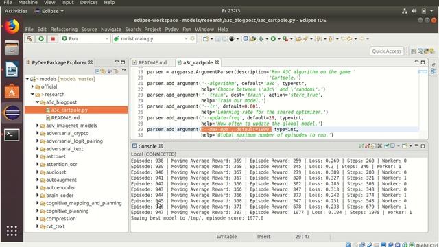 tensorflow A3C OpenAI gym Cartpole training and running смотреть онлайн