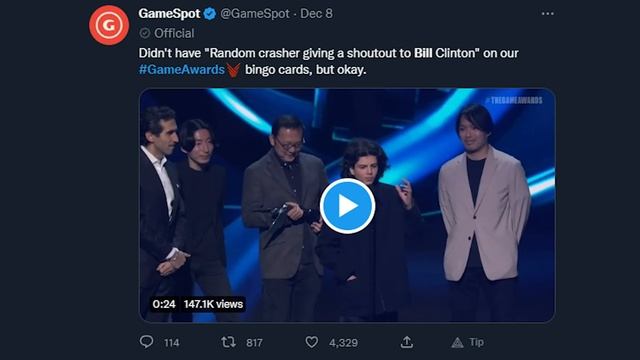 Twitter VS Bill Clinton Game Awards Troll смотреть онлайн