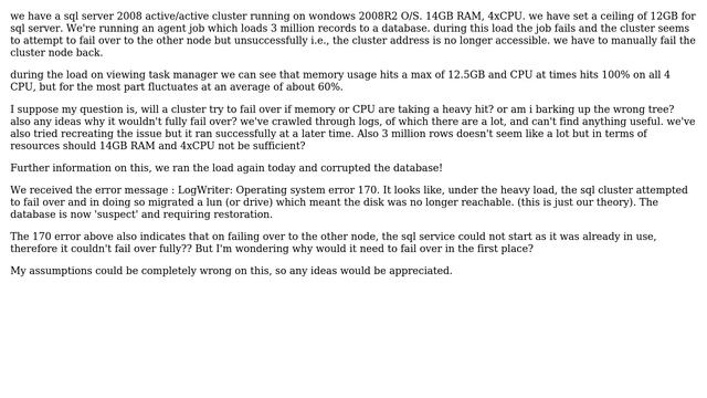 DevOps & SysAdmins: sql server 2008 cluster hang when a heavy load is run смотреть онлайн