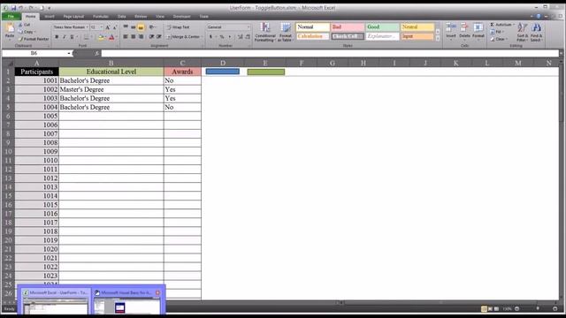Configuring a ToggleButton on an Excel VBA UserForm смотреть онлайн