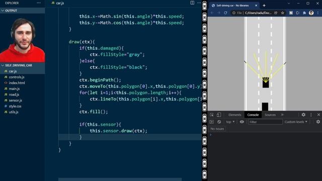 Self-driving car - No libraries - JavaScript course [Lecture 5] смотреть онлайн