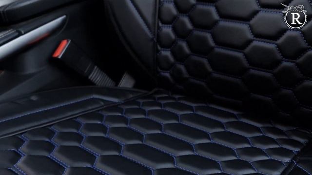 Накидки на сиденья RINNEKO. Передний комплект ШИРОКИЕ ПЛЮС, экокожа, черный цвет, синяя строчка