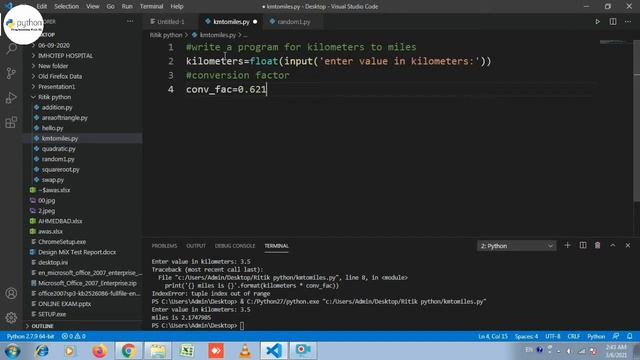 Kilometer to Miles Program On Python 2021 || Visual Studio || Python Programming With RK смотреть онлайн