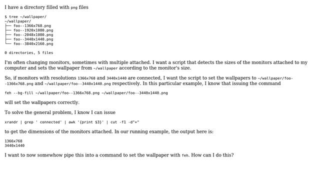 Unix & Linux: How can I get feh to set wallpaper to each monitor according to its size? смотреть онлайн