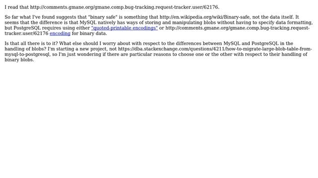 What are the pro's and con's of using PostgreSQL vs MySQL for binary data? смотреть онлайн