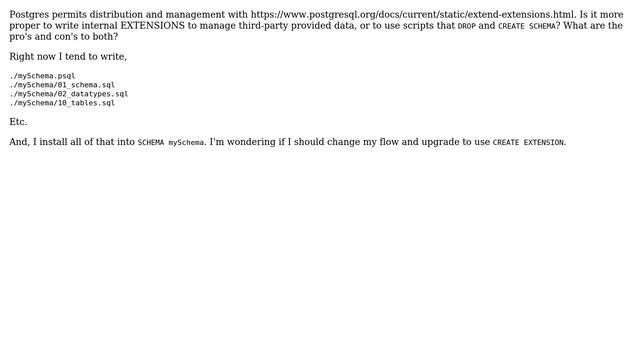 Databases: Distributing and managing Postgres SCHEMAs with an EXTENSION? смотреть онлайн