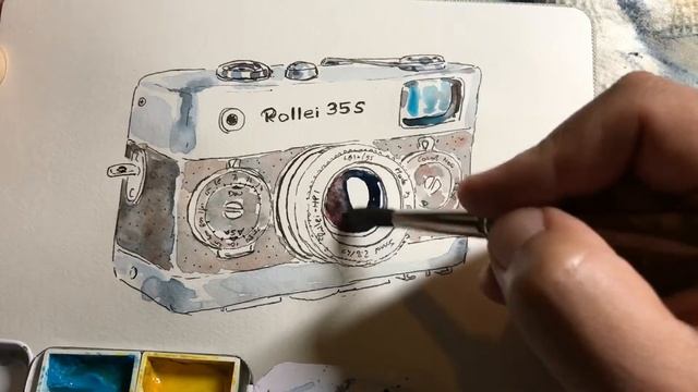 Watercolor sketch of Rollei35s camera смотреть онлайн