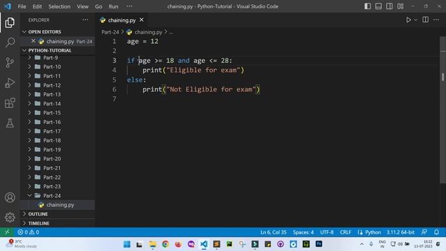 Chaining Comparison Operator in Python | [Part 24] Python Tutorial for Beginners in Hindi смотреть онлайн