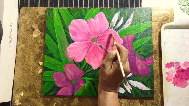 Pink Oleander Acrylic Flower Painting Demo - Step-by-Step Tutorial | Glazing Techniques