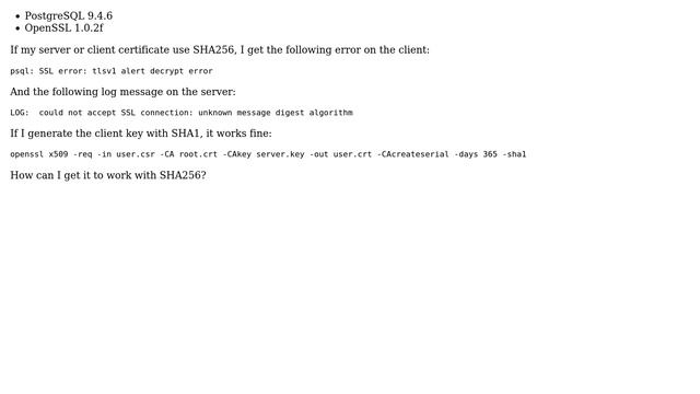 Databases: PostgreSQL Client Certificate TLS error смотреть онлайн