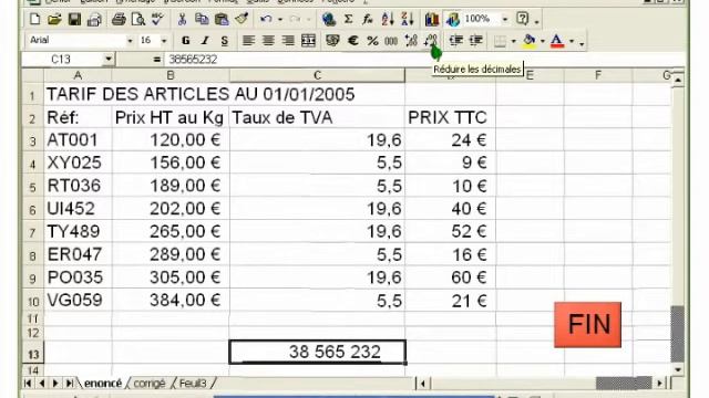 Tutoriel EXCEL 2003: Cours N°16 Modifier Le Format D'un Nombre