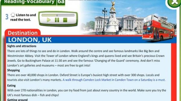 Excel 6 module 6 p66 ex3 Destination London UK Text