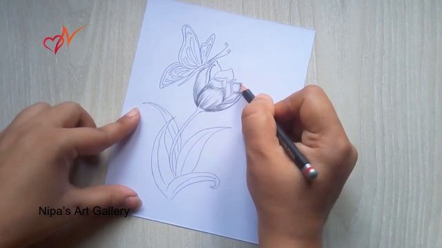 Butterfly sitting on a beautiful flower || Pencil sketch drawing for beginners step by step смотреть онлайн