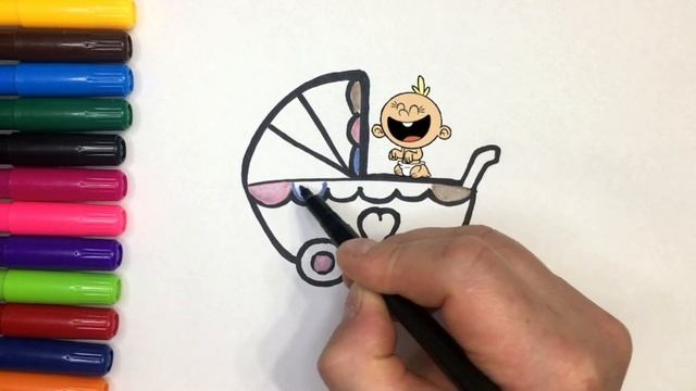 Как нарисовать Коляску для детей.How to draw a Stroller for children смотреть онлайн