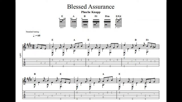 Phoebe Knapp: Blessed Assurance with tablature/sheet music for solo fingerstyle guitar смотреть онлайн