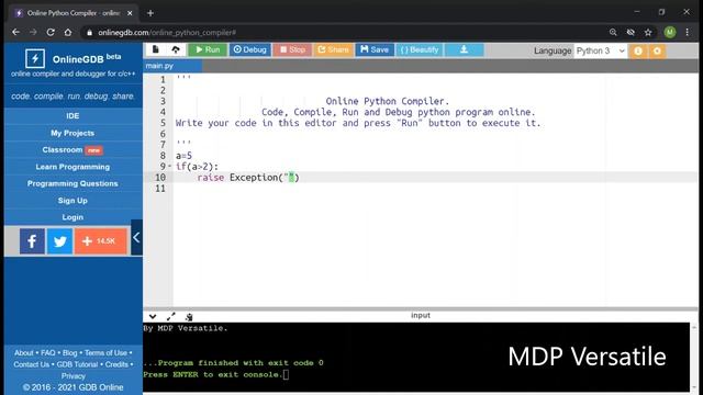 An Example of Raise Program in Python Programming Language - MDP Versatile смотреть онлайн