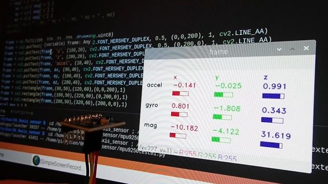 Displays the value of the 9-axis sensor connected to the Raspberry Pi with OpenCV смотреть онлайн