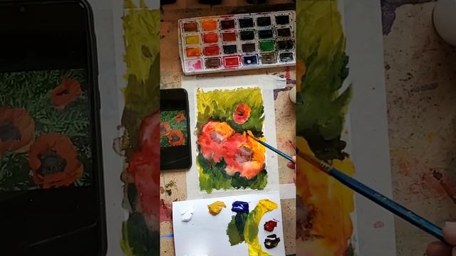 Мастер-класс рисуем "маки" в смешанной технике. Акварель+ гуашь смотреть онлайн
