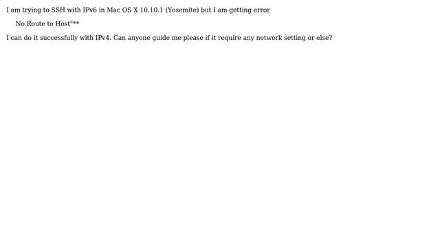 SSH using IPV6 getting error "No Route to Host" in Mac OS X 10.10.1 смотреть онлайн