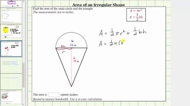 Find the Area of an Irregular Shape (Semi Circle Plus Triangle) смотреть онлайн