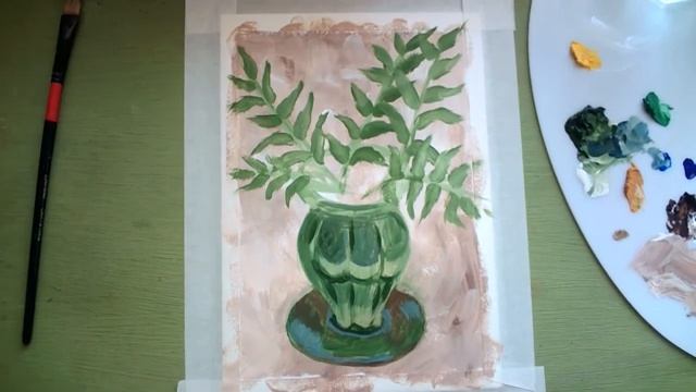 Ветка рябины в вазе (Гуашь) 1 часть. смотреть онлайн