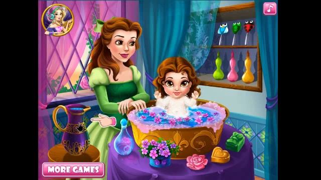 Belle Beautiful Disney Pricess and Baby Princess Bath And Caring Games смотреть онлайн