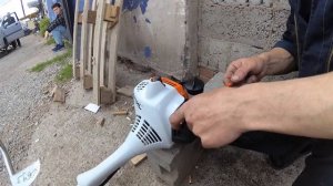 Коса STIHL FS 55 - как правильно пользоваться (на самом деле нет, так делать не надо)