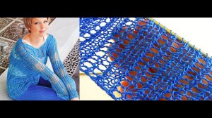 Стильный пуловер с простым сетчатым узором спицами на лето