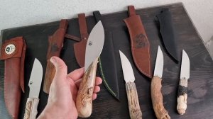 ножи с резными рукоятями из рога лося, клык моржа и рог буйвола. Новый интересный проект.