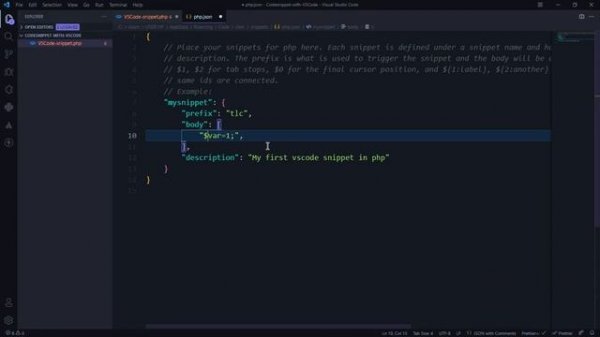 Custom VS Code Snippet for PHP and Laravel