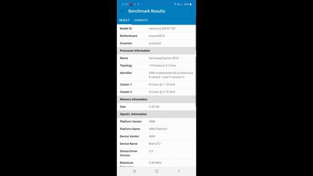 Geekbench 5 OpenCL - Galaxy Note 10 Lite (Exynos 9810) смотреть онлайн