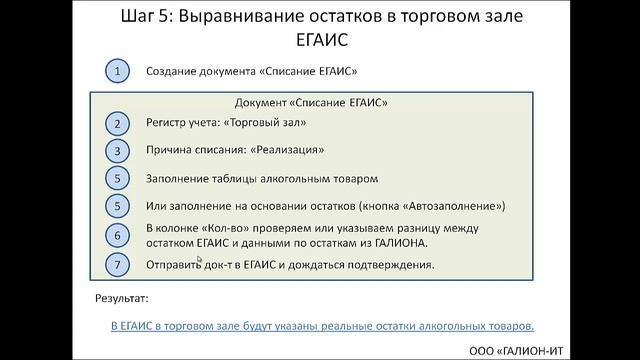 Выравнивание остатков ЕГАИС по данным в Галионе смотреть онлайн