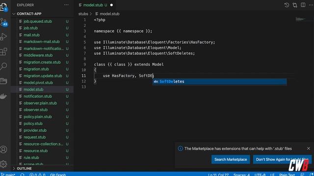 Episode 12 - Adjusting Stubs (artisan templates) | Laravel Contact App from scratch смотреть онлайн