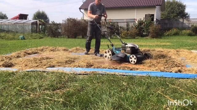 Измельчение соломы газонокосилкой