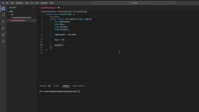 Java: Using int and long to calculate speed of light in miles. смотреть онлайн