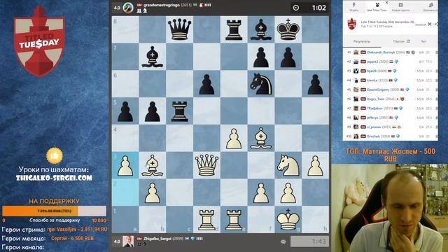 Ночной ТИТУЛЬНЫЙ ВТОРНИК!! Шахматы & Сергей Жигалко. На Chess.com смотреть онлайн