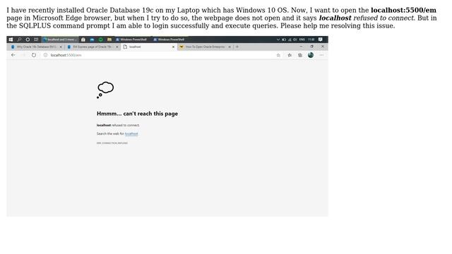Databases: Why Oracle 19c Database EM Express Webpage is not opening in Microsoft Edge? смотреть онлайн