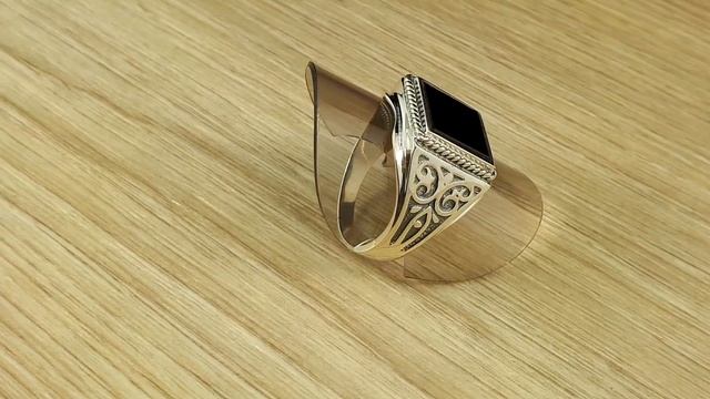 Серебряная печатка с обсидианом мужская. Перстень. Мужское кольцо. 17-128 смотреть онлайн