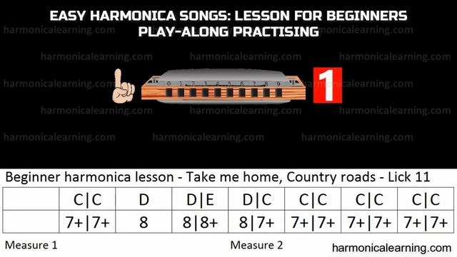 Harmonica lesson - Learn to play Take me home, Country roads by John Denver, Full play-along lesson смотреть онлайн