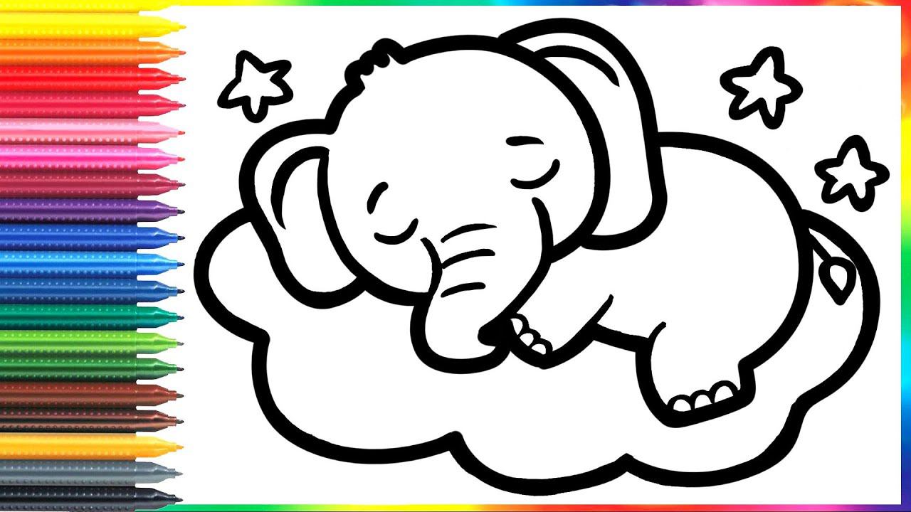 How to draw an elephant on a cloud for children&Drawing for children смотреть онлайн