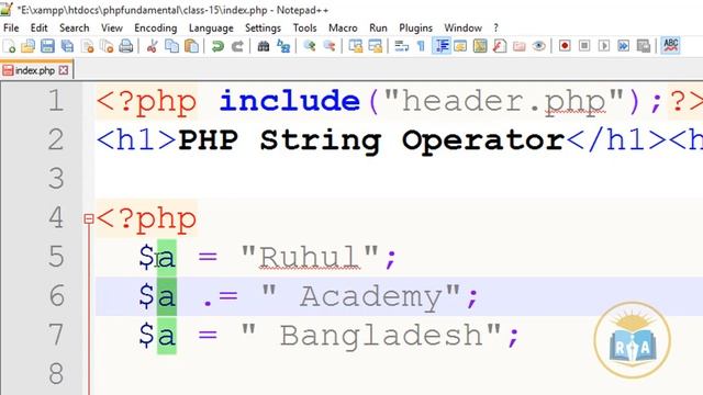 PHP Fundamental Bangla Tutorial Class-15: How to use string operator in php смотреть онлайн