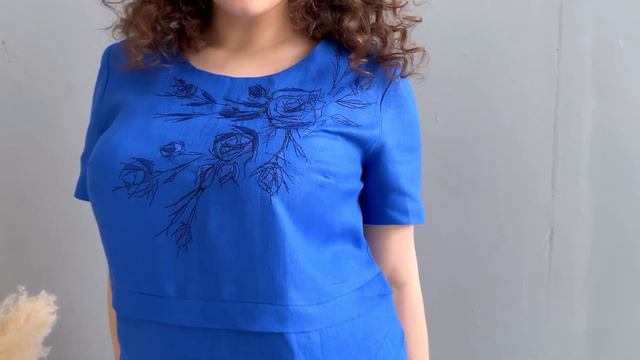Платье из льна синего цвета смотреть онлайн
